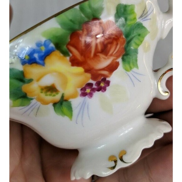 Ohata China Occupied Japan Floral Tea Cup & Saucer Set Red Yellow Gold - Picture 10 of 10